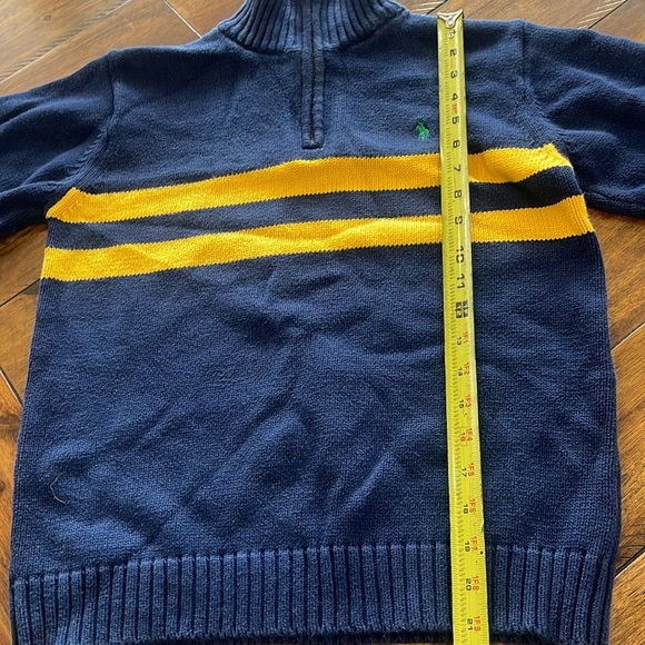 Polo Ralph Lauren Blue Navy Yellow Knit Sweater Logo Pullover Stripe large - Picture 7 of 10